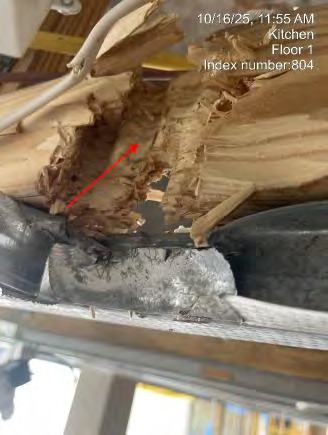 Broken roof trusses — trusses cut to pass vents and wires
